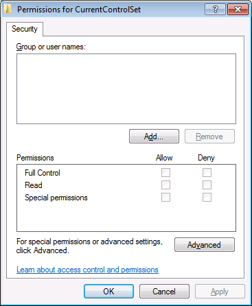 Registry key permissions
